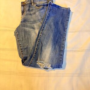 GAP Blue Straight-Leg Jeans with Hem Distress